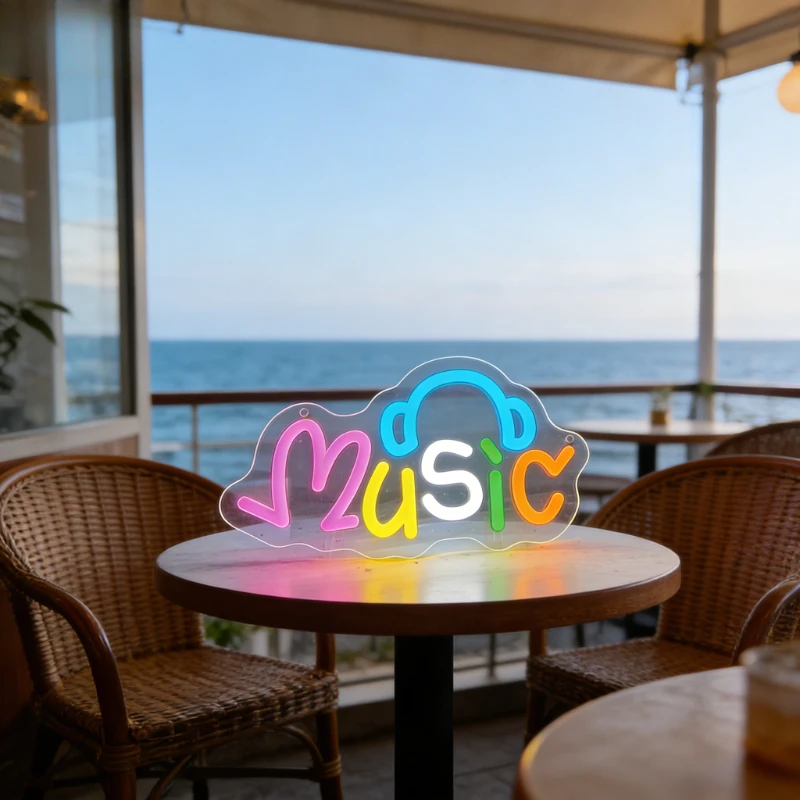 Music Neon Sign LED Wall Art Lighting Headphone Design Colorful RGB for Game Room Studio Home Decoration Gift