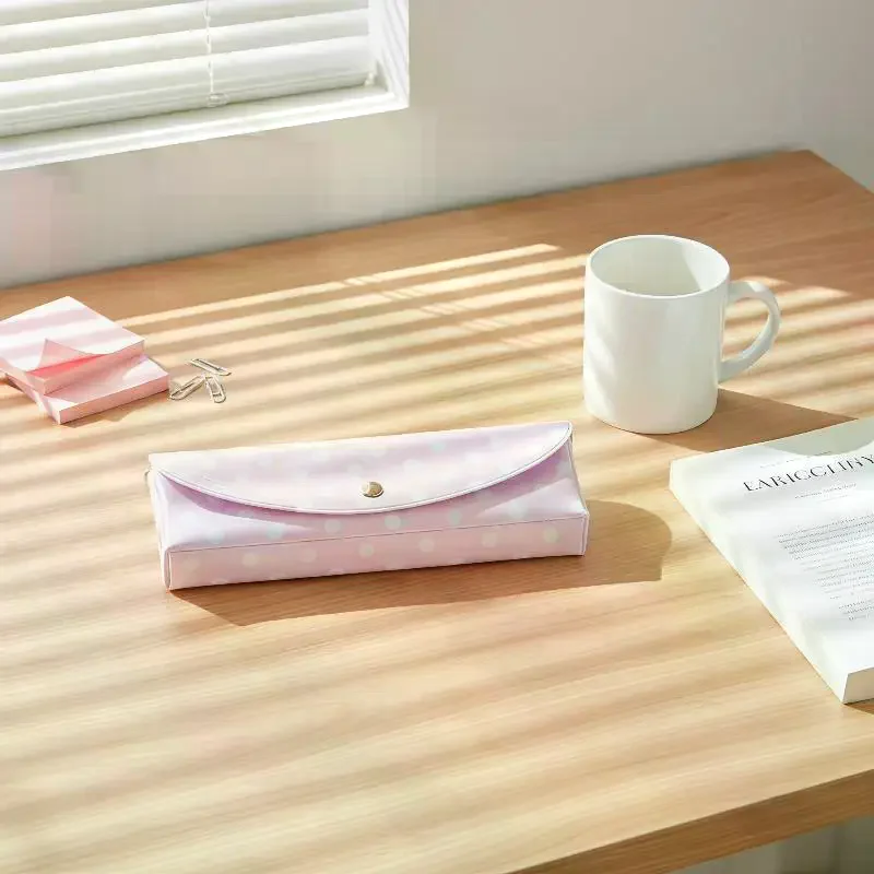 PVC Pencil Case with Polka Dot Design, Snap-button Closure, Large Capacity, Waterproof Material for School, Office, Art S
