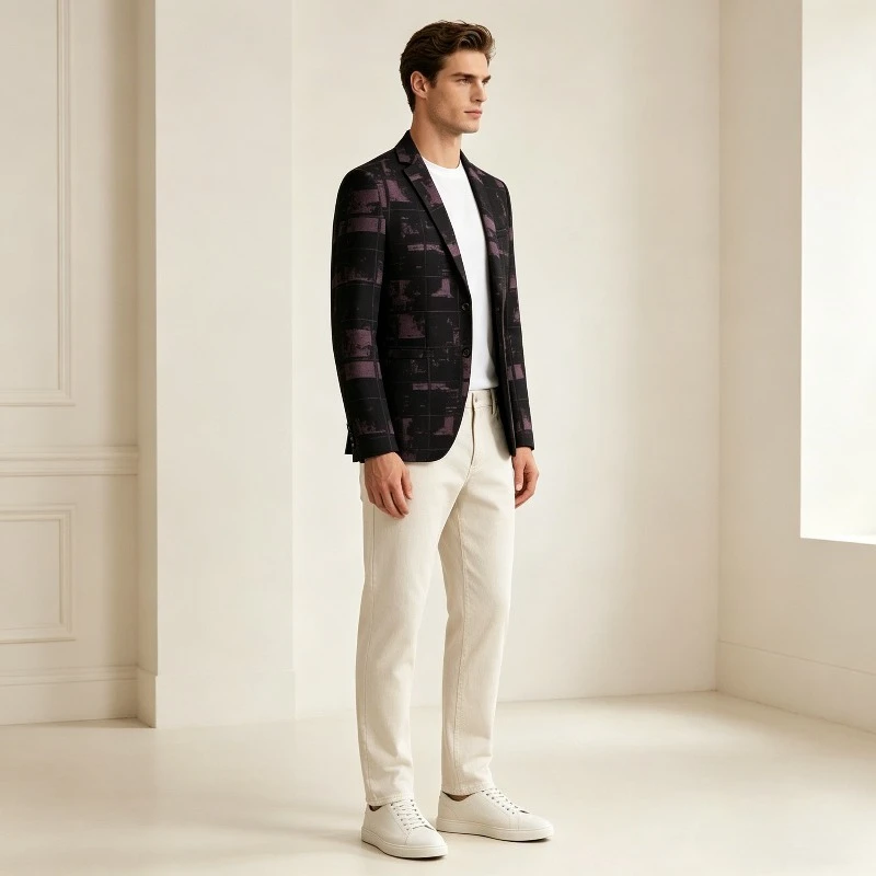 Spliced Long Sleeve Blazer Men Suits Single Breasted Blazers Turn Down Collar Loose Fit Basics Business Jackets Pockets