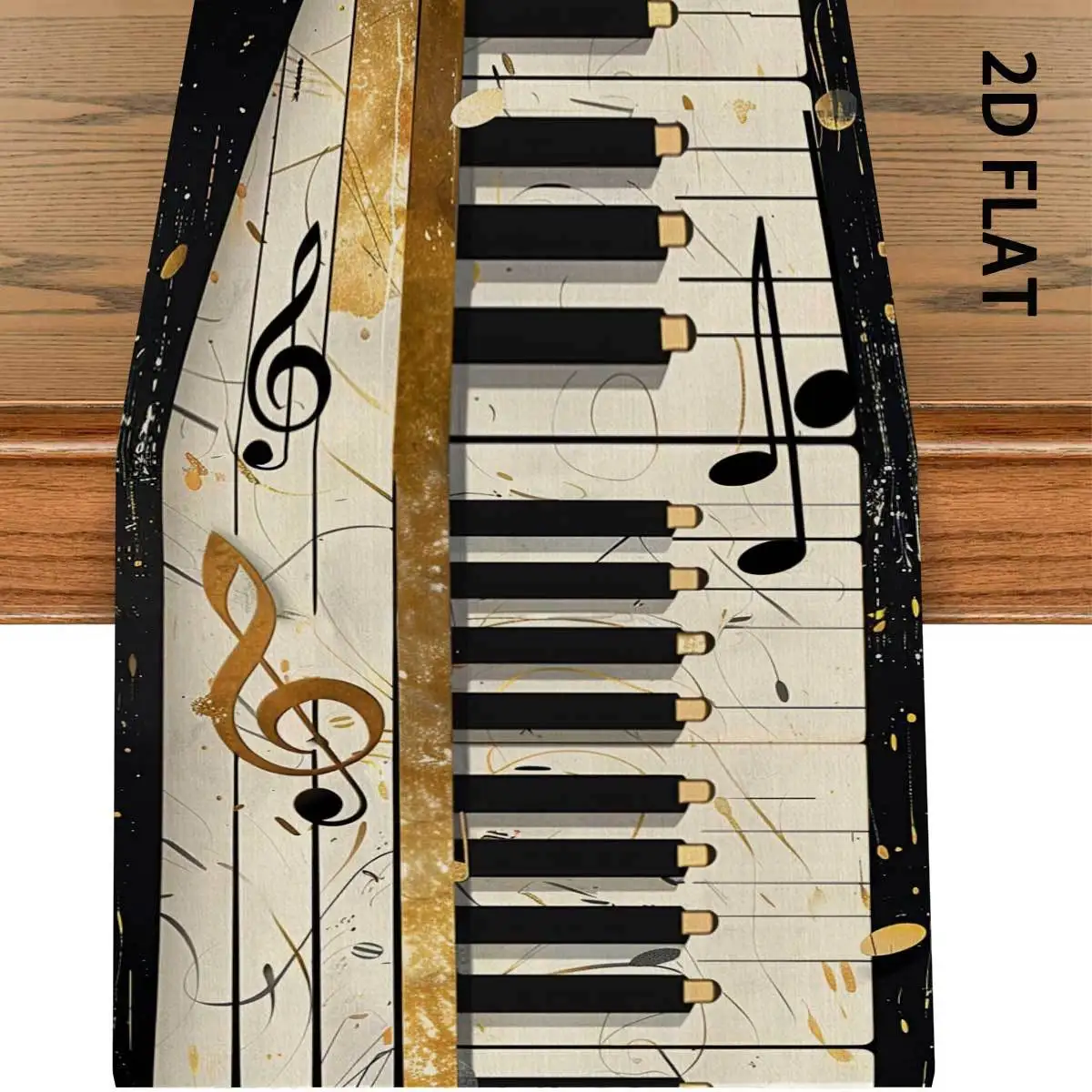 1 Piece Piano Key and Golden Musical Note Element Table Runner, Suitable for Farmhouse, Indoor, Kitchen, Celebrations, Table Decoration, Restaurant, and Banquet Decoration Supplies