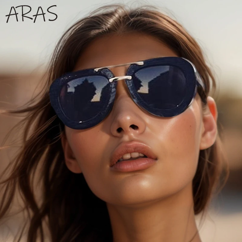 

Oversized Round Pilot Sunglasses For Women Men 2025 Luxury Brand Vintage Double Beam Punk Shades Trend Oval Retro Eyewear UV400