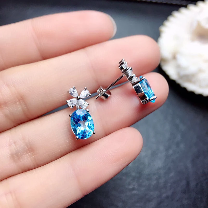 Huitan Fancy Sky Blue Stone Flower Earrings for Women Daily Wear Exquisite Girls Ear Accessories Birthday Gift Statement Jewelry