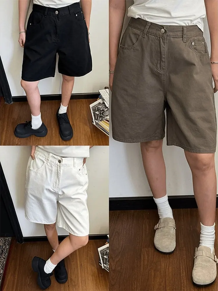 

American Retro Coffee Color Hong Kong Sle Wide Leg Casual Jeans orts Men's Loose Straight Tube Five Parts orts