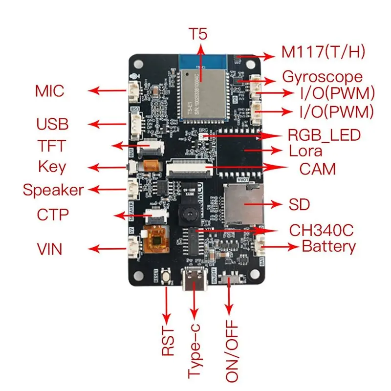 Efficientt-T5 Development Board 2.8-Inch Capacitive Touchscreen Featuring Gyroscope Wifi& BLE Module Microphone Speaker For