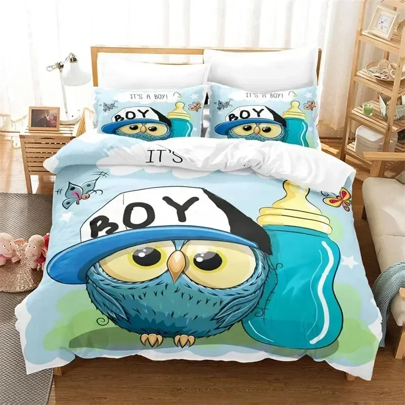 Cartoon Owl Duvet Cover Set Fashion Cute Animal Bedding Set Soft Microfiber Print Comforter Cover Decorative Kids Children Room