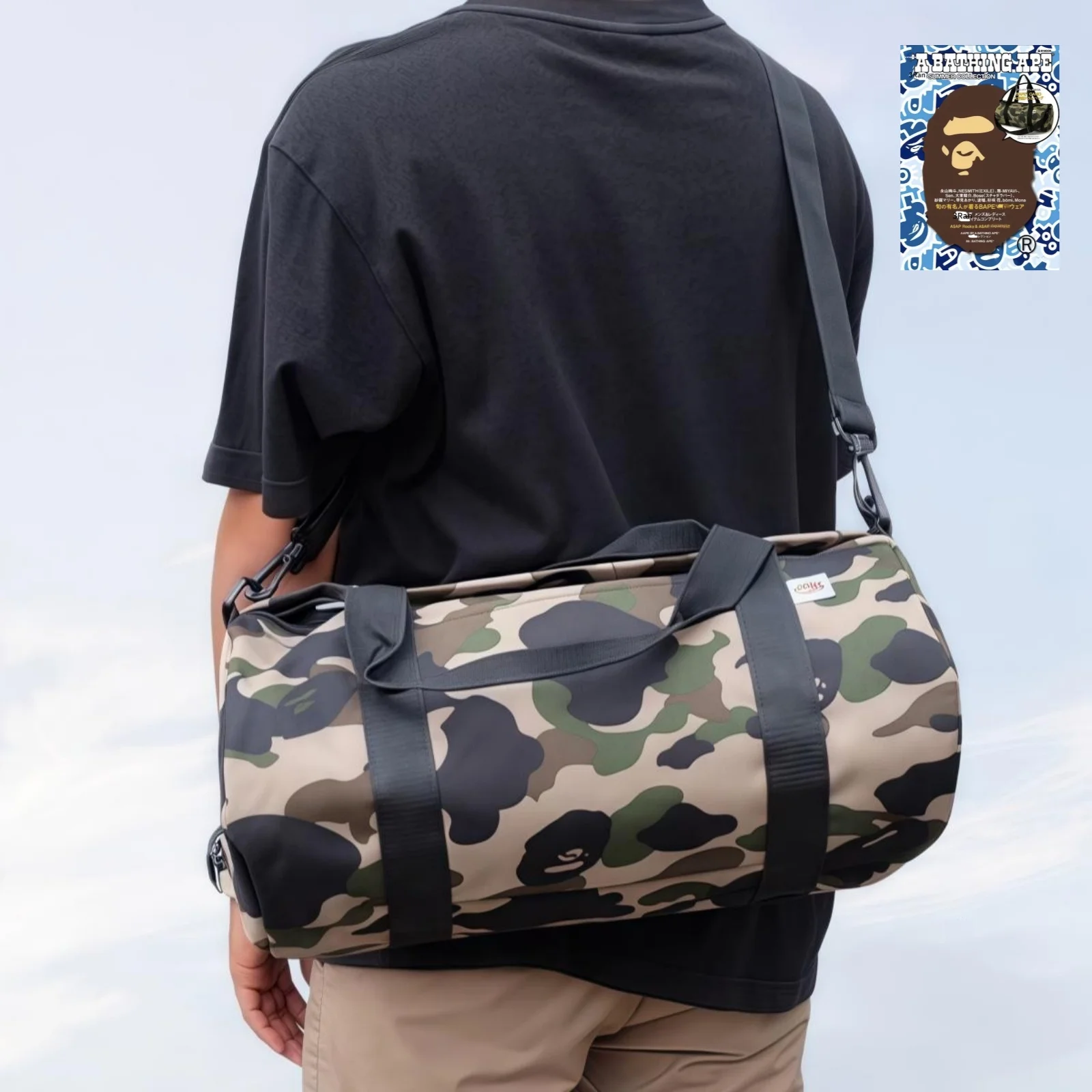 

Camouflage oulder Bag Travel round Cylinder Bag Fitn Handbag ex Couple Bag Faionable Trendy Ox Cloth Foldable