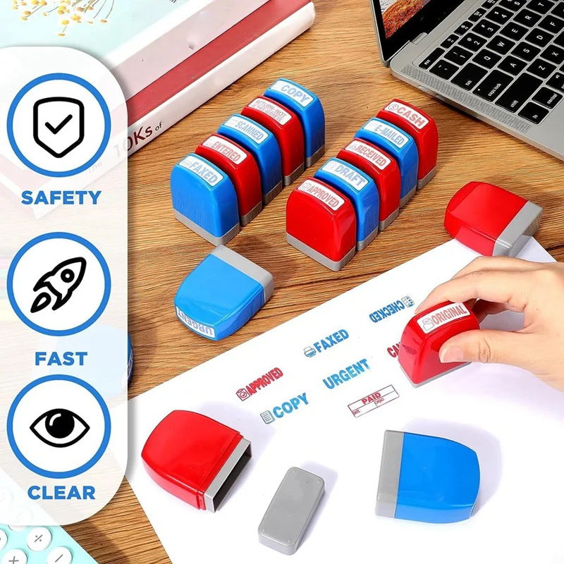 16 Pcs Self Inking Rubber Stamp Set For Office Stamps Approved Paid Copy Faxed Scanned Stamps Message Account Stamps Easy To Use