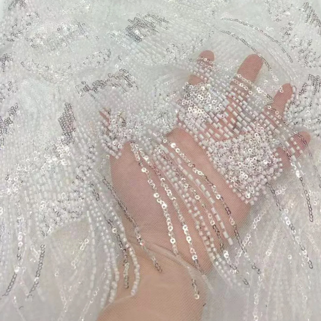 

Solid Color African French Floral Embroidery Tulle Lace Fabric High Quality Nigerian Sewing Wedding Dress Lace Fabric 5 yards