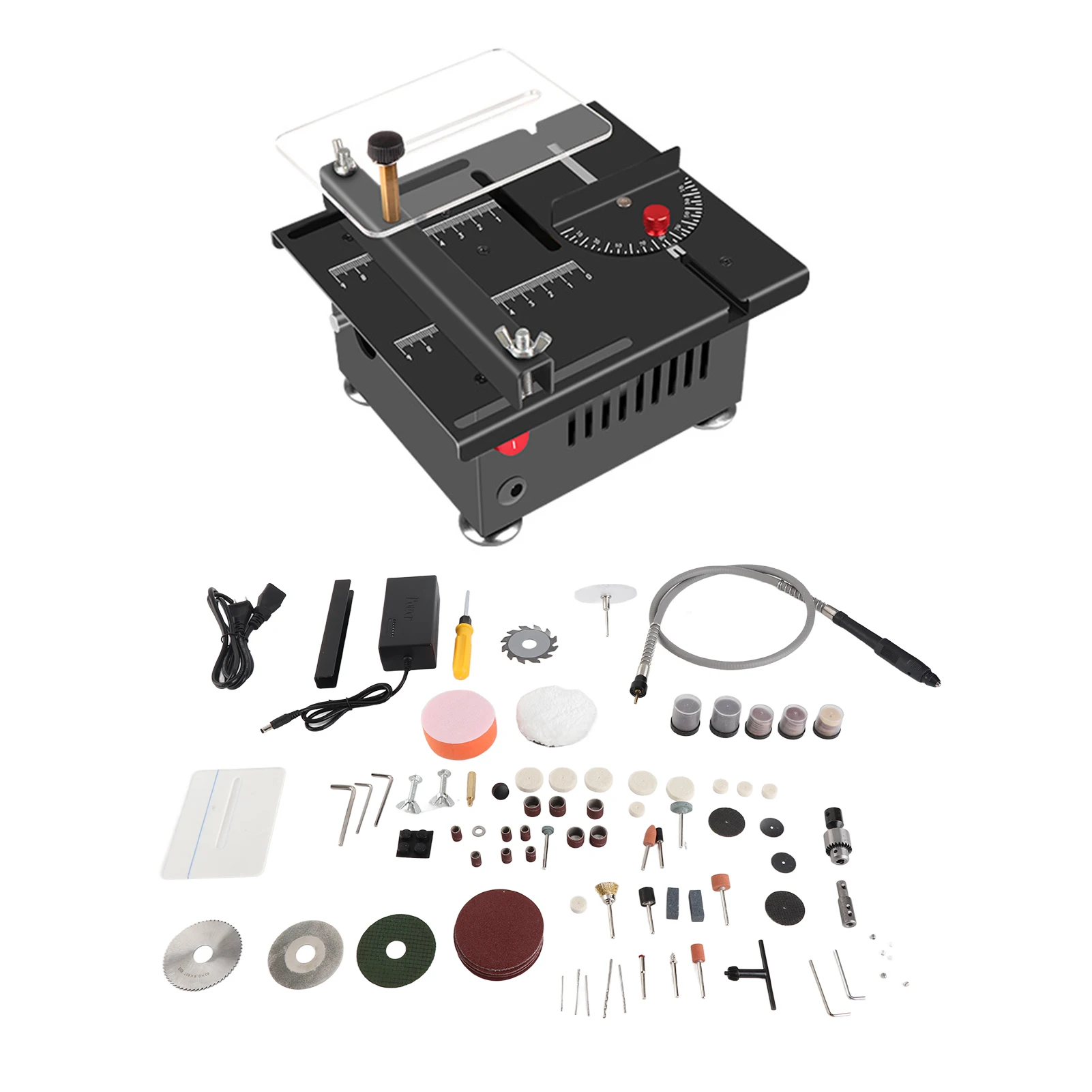 

100W Multi Functional Table Saw Mini Desktop Electric Saw Cutter Speed and Angle Adjustable Liftable Blade 16MM Cutting Depth
