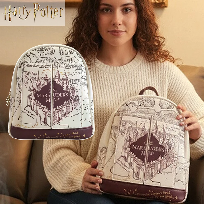 Harry Potter Map Printed Cosplay Womens Double Strap Shoulder Bag Purse Mini Backpack view 3