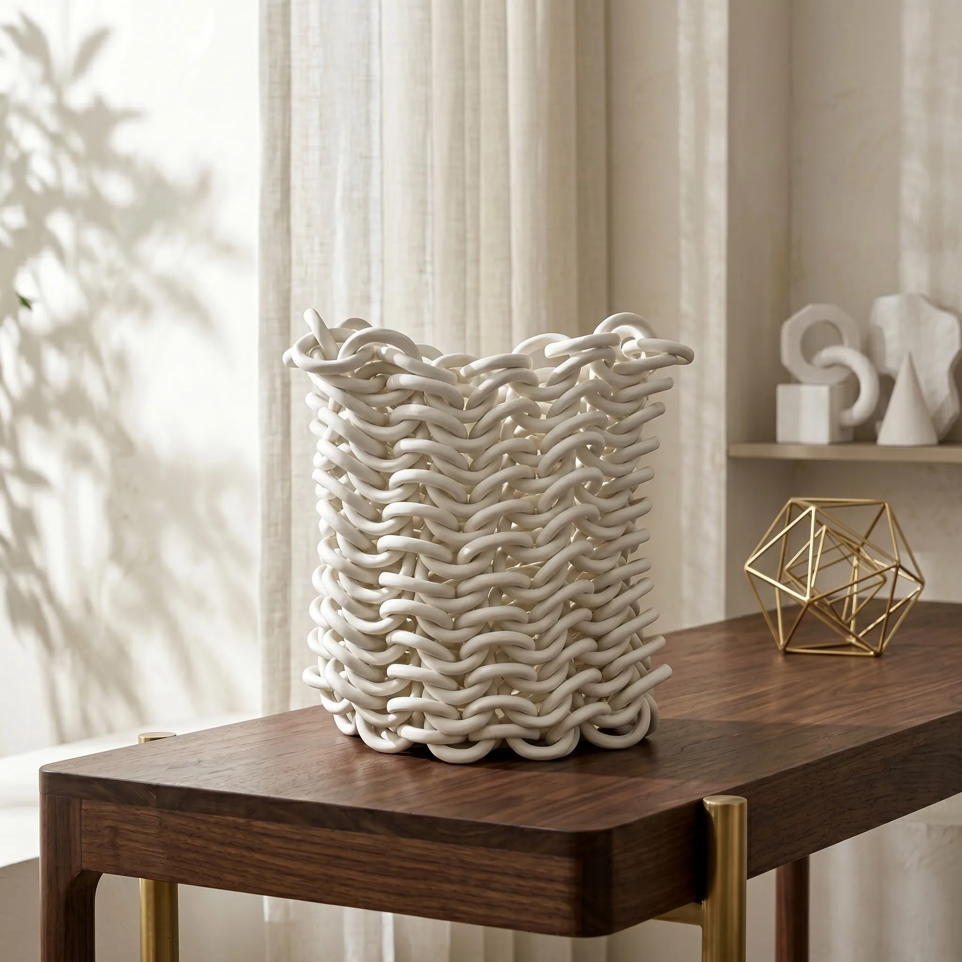Modern Simple Striped Ceramic Vase Wide Mouth Ornament Living Room Dining Table Flower Arrangement Model Room Soft Decoration