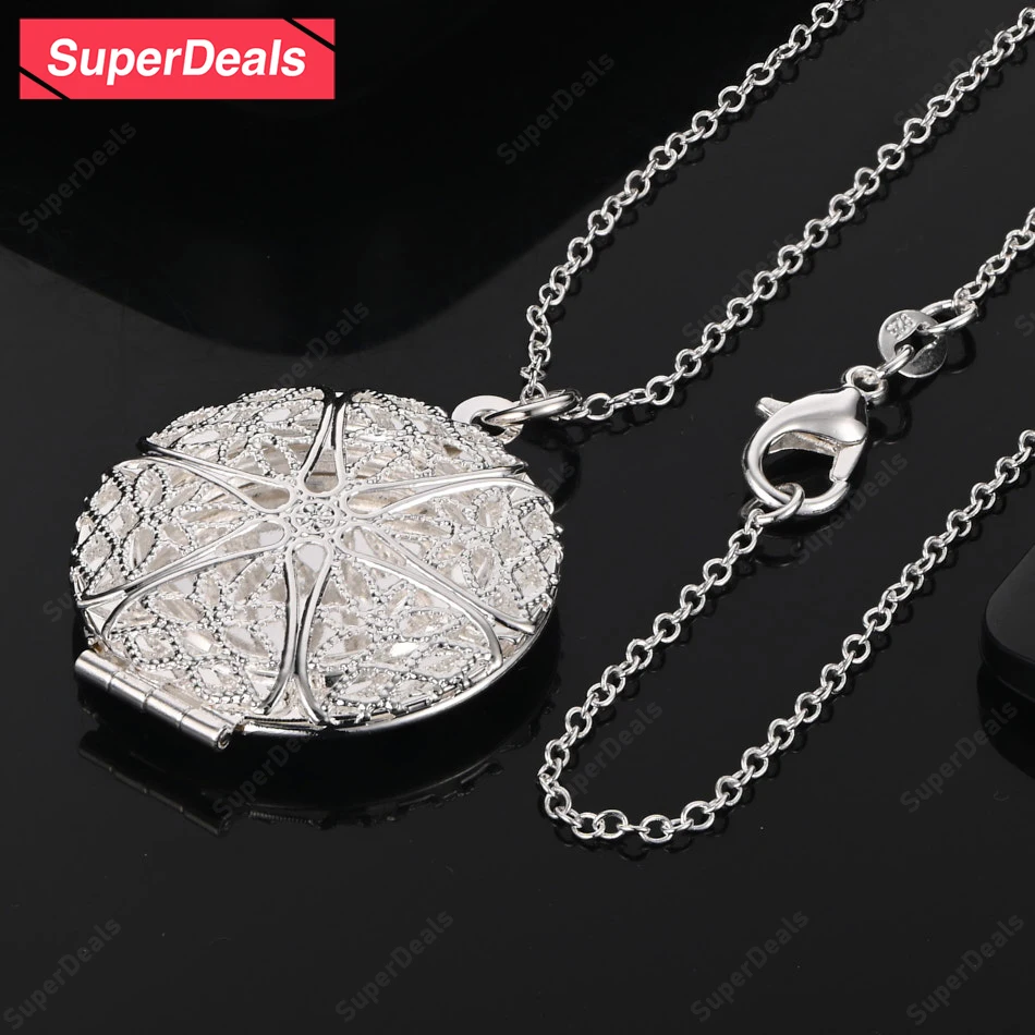 

SuperDeals 925 Sterling Silver Hollow Round Pendant Necklace For Women Party Birthday Gift High Quality Jewelry Accessories