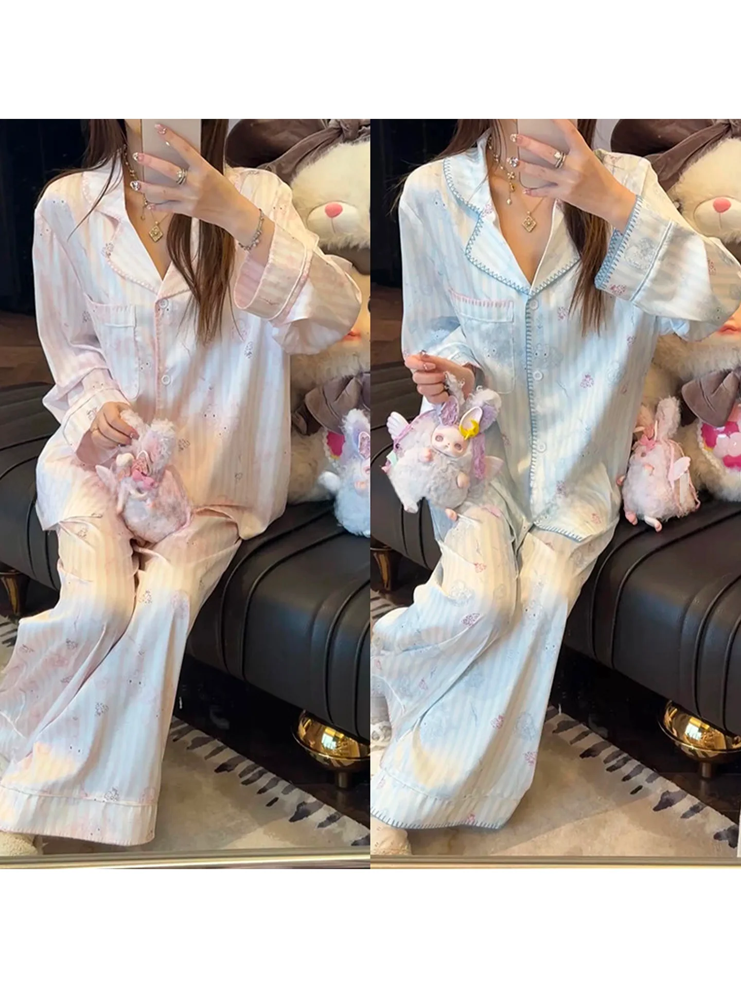 

Sweet Girl Print Spwear Set Loose Comfortable Long Sve Long Pants Home Wear Casual Outfit Women's Faion Ensemble