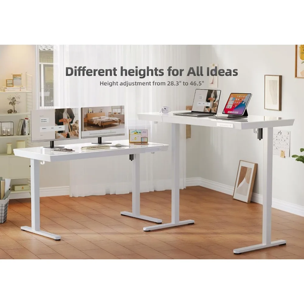 Glass Standing Desk with Drawers, 48 x 24 Inch Electric Stand Up Desk with USB Ports, Adjustable Height Desk for Home Office