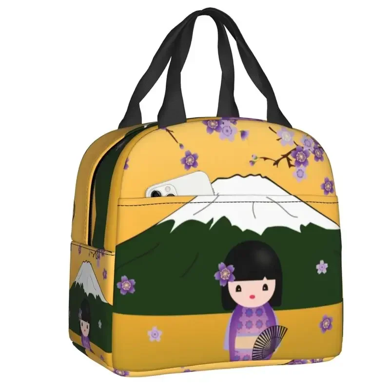 Japanese Maiko Kokeshi Doll Thermal Insulated Lunch Bag Women Cute Geisha  Tote for Work School Travel Food Bento Box