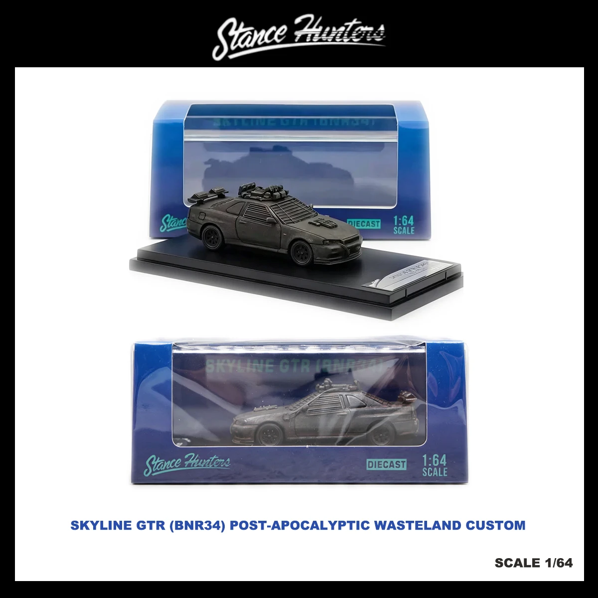 

Stance Hunters 1:64 Skyline GT-R R34 Post-Apocalyptic Rust Custom Diecast Car With Display Base In Stock Ready To Ship