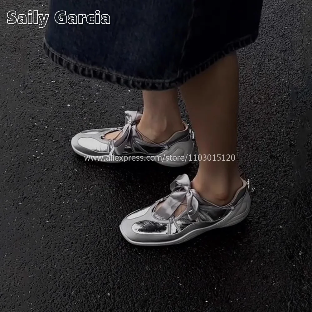 Genuine Leather Silk Butterfly Knot Narrow Band Sneakers NEW Ballet Style Casual Shoes Mary Jane Thick Sole Sheepskin Sole Shoes