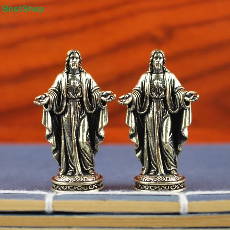〔G〕Mini Vintage Brass Statue Fine Detailed Carving Antique Finish For Home Desktop Decor Religious Gifts