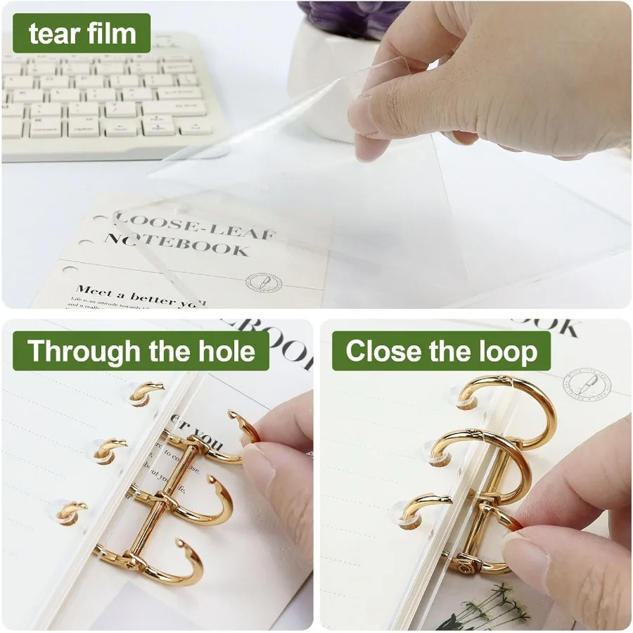 แฟ้ม A6 แบบ 6 ห่วง ปกอะคริลิคใส ห่วงโลหะสีทอง พร้อมกระดาษมีเส้น 45 แผ่น สำหรับวางแผนงบประมาณ