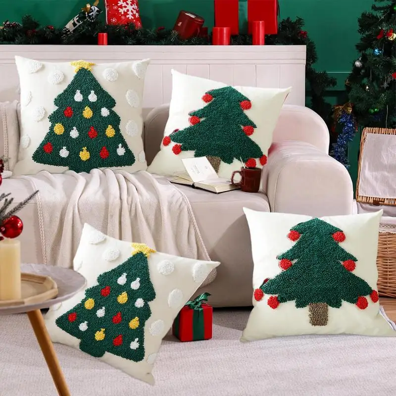 Christmas Pillow Covers Embroidered Pillowcase 18x18in Throw Pillow Covers Invisible Zipper Decorative Pillow Cover Soft