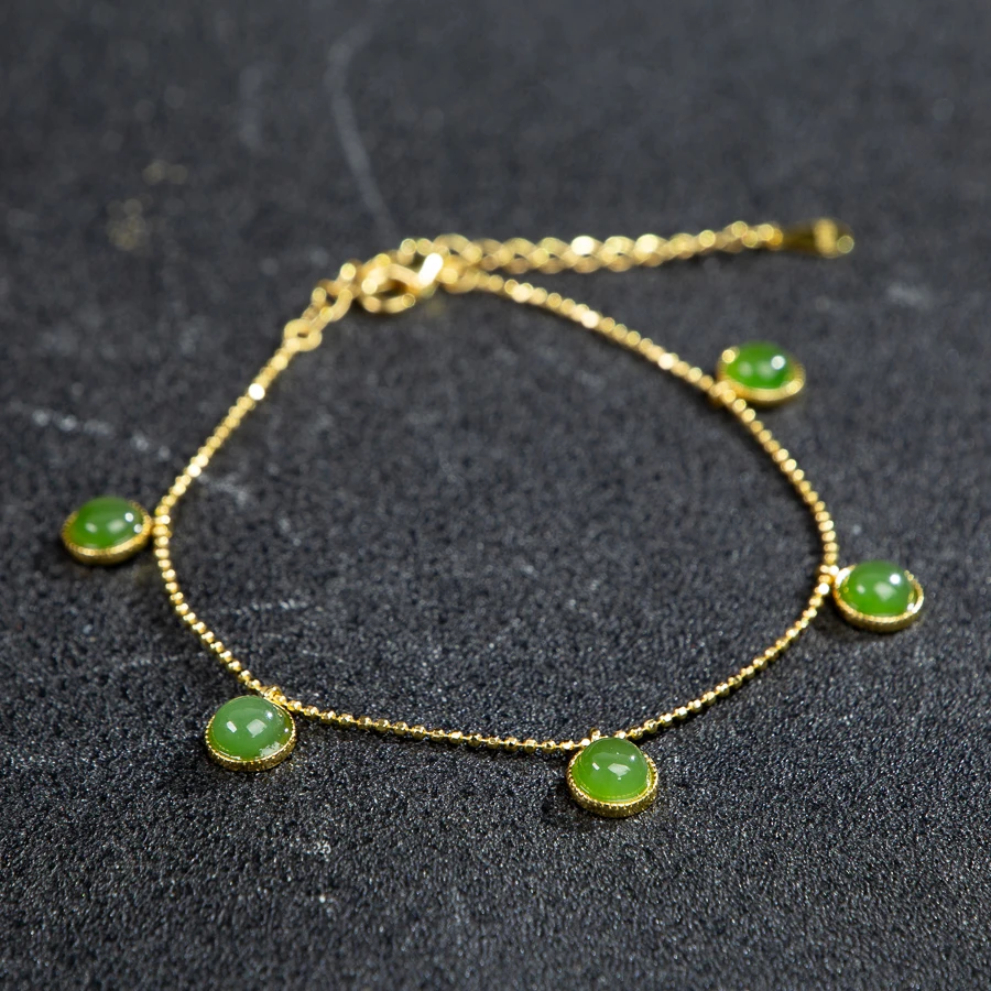 

TIMESWIND Natural Authentic Jade Green Five-bead Luxury Women S925 Silver Bracelet Fashion Jewelry with Certificate