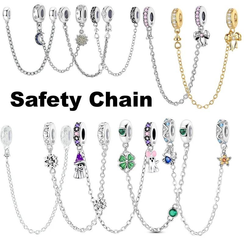 925 Sterling Silver Safety Charms  Series Snowflakes Stars Moon Heart Bow Fit Original  Bracelets DIY Jewelry Gift for Women