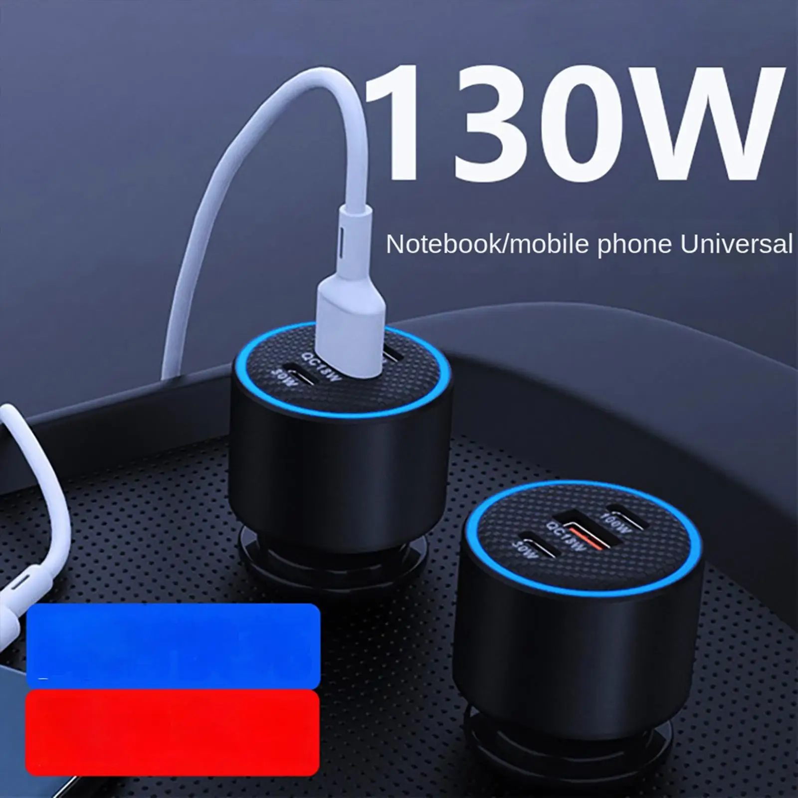 Car Charger For Cell Phone 130W Smart Portable Fast Charging Car Charger For Smartphones Tablets Laptops Vehicles Trucks RVs
