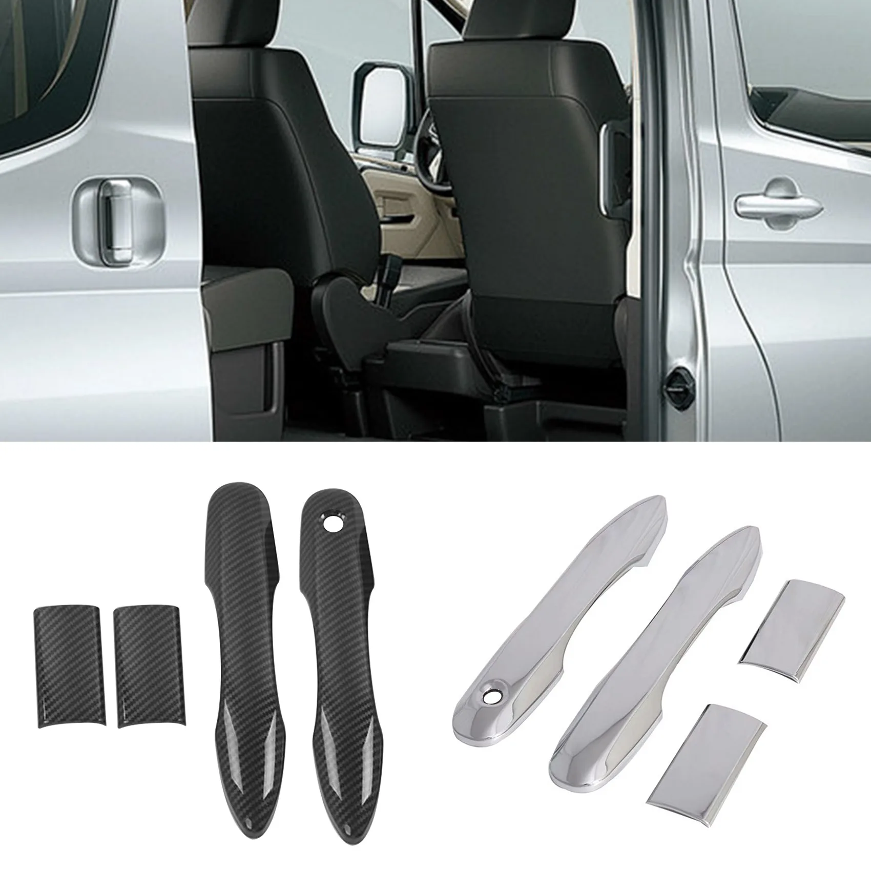 4Pcs Car Accssories Carbon Fiber Exterior Door Handle Cover ABS Decoration Protector Chrome Trim for Toyota HiAce 2019 B