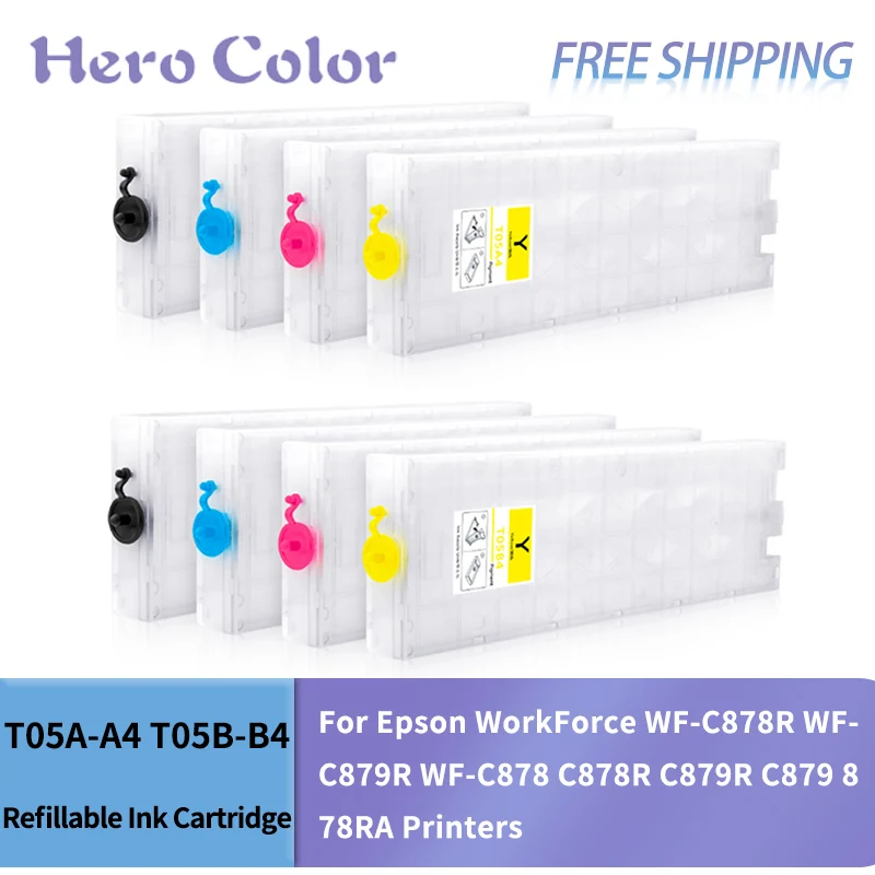 T05A T05B Refillable Ink Cartridge with chip For Epson WorkForce WF-C878R WF-C879R WF-C878 C878R C879R C879 878RA Printers