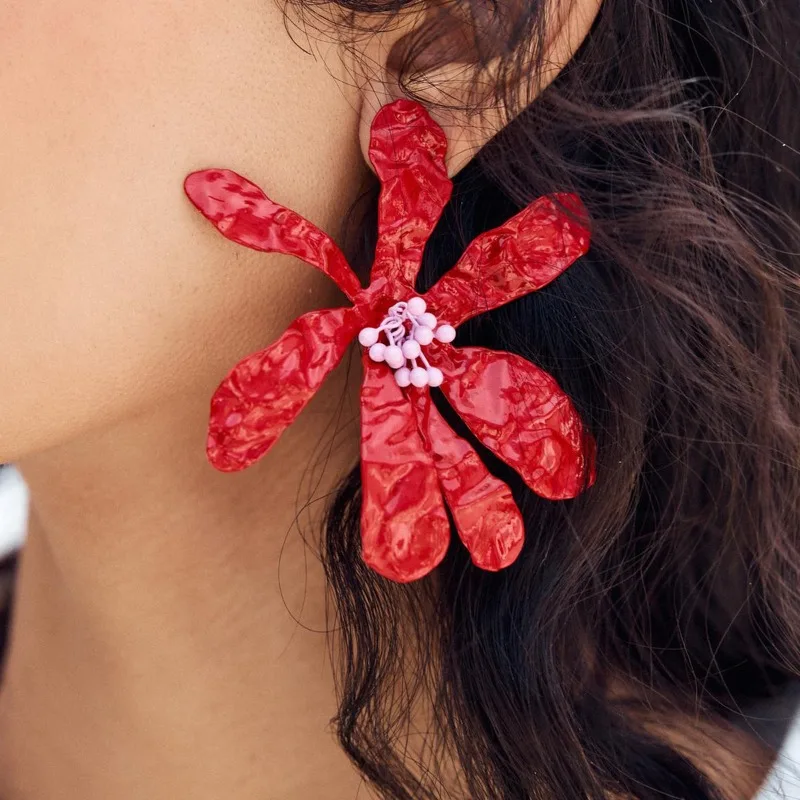 

ZAA Exaggerated Large Size Flower Earrings for Women Personality Irregular Metal Enamel Earrings Female Statement Jewelry