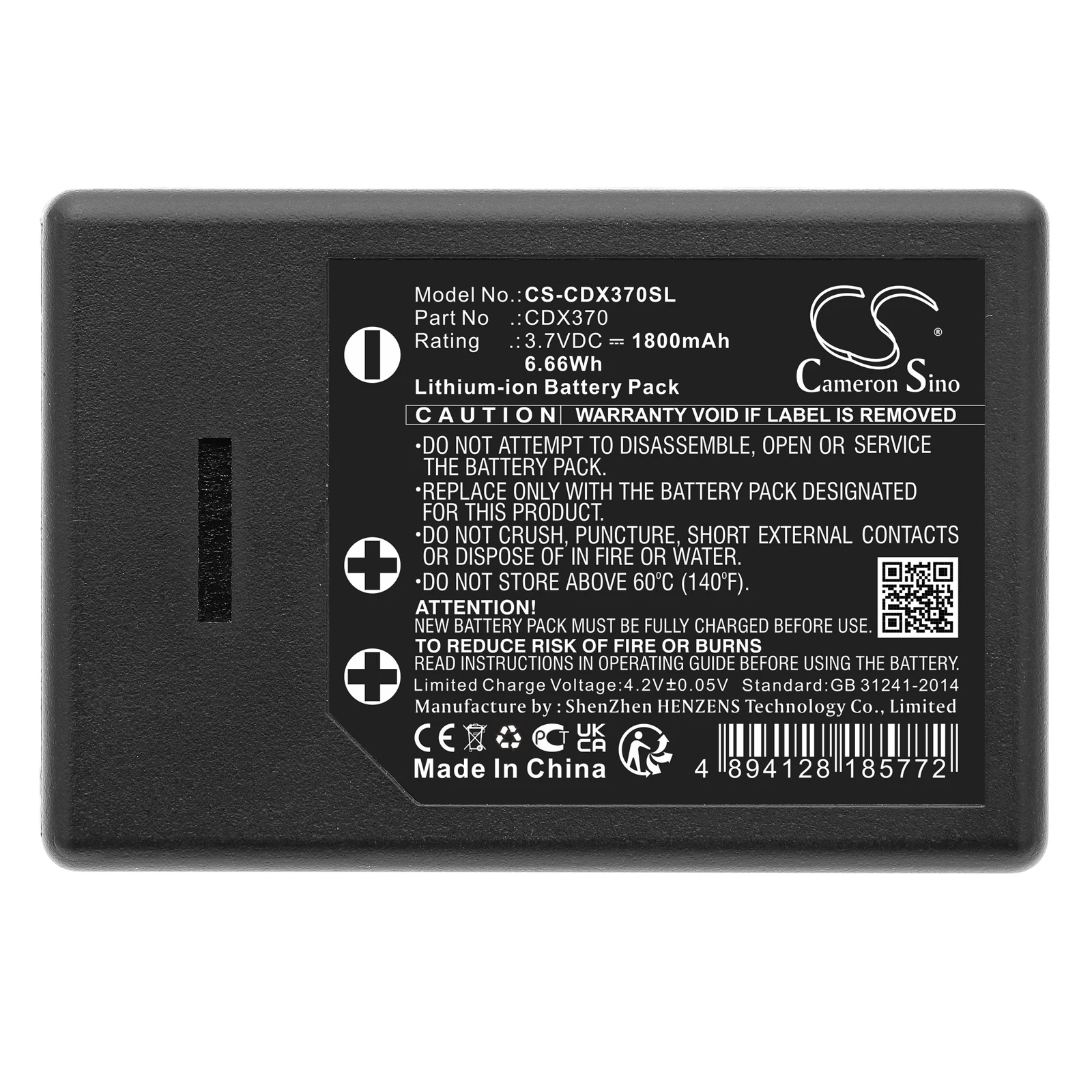 

Replacement Battery for CDX370, ToughPix DigiTherm PN: CDX370 1800mAh / 6.66Wh