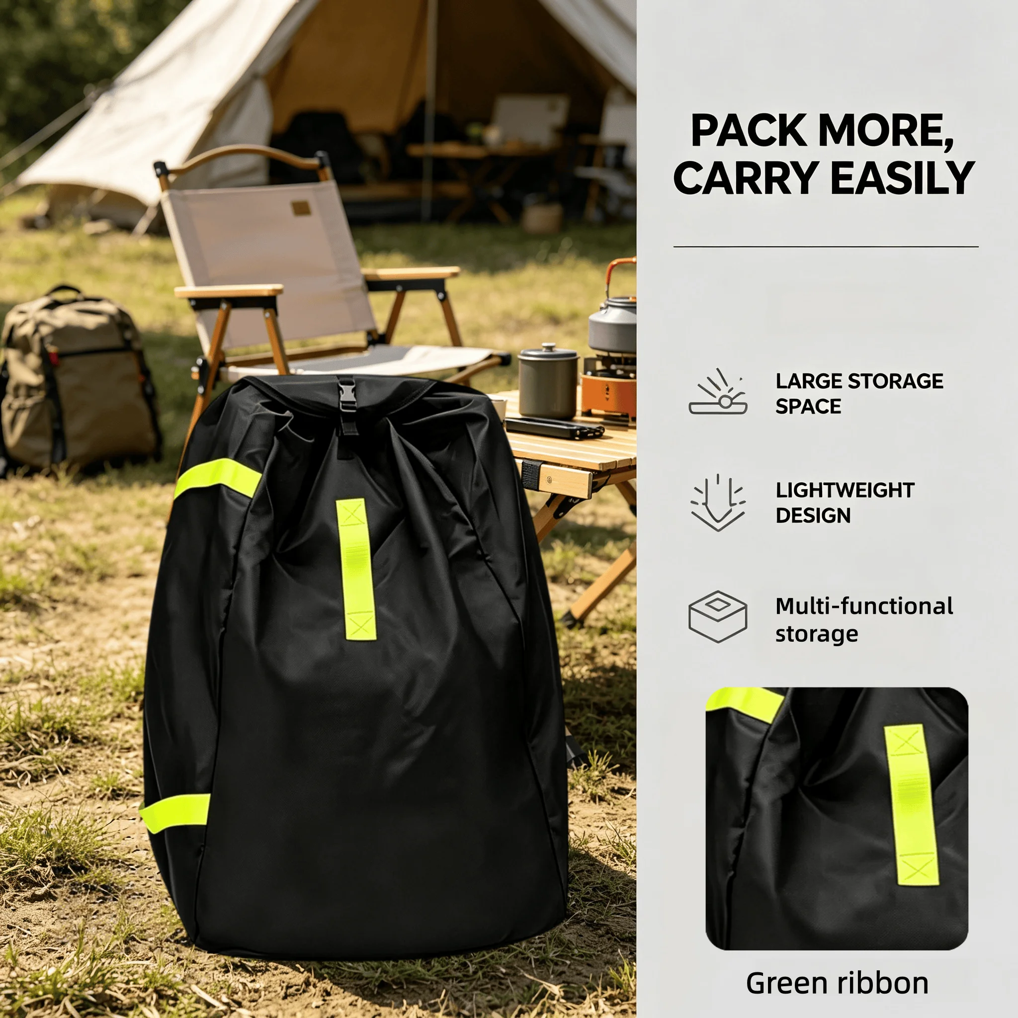 Baby Stroller, Green Ribbon Backpack, Portable Large Capacity Storage Bag, Oxford Cloth Travel Bag, Suitable for Family Travel