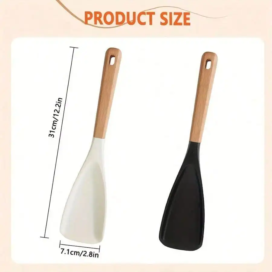Silicone Salad Spatula with Black Wooden Handle 1 Piece Kitchen Utensil Extended Handle High Temp Resistant for Mixing Salads Stir Frying Eggs & More