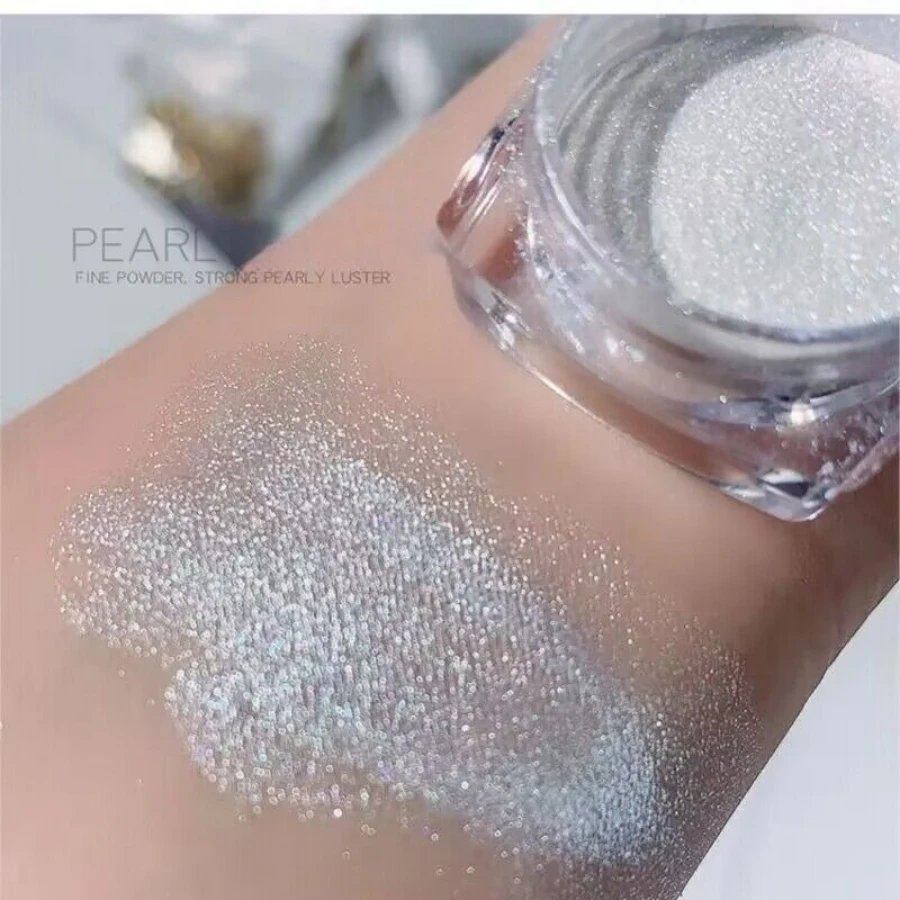 Pó cromado branco com efeito espelho, Pearl Shimmer, esmalte Donut Nail, 2pcs