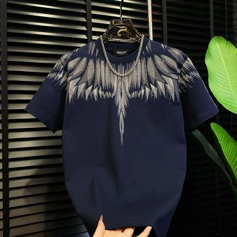 Hot-pressed Diamond Cotton Short-sleeved Heavy-duty Full-diamond Half-sleeved Embroidered Starry Sky