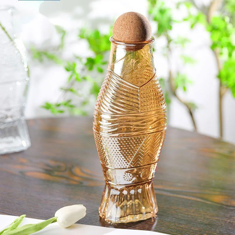 Multifunctional Carp Glass Jug Creative Home Decoration Vase Fine Relief Craftsmanship Water Bottle Cover Drinking Bottles Water