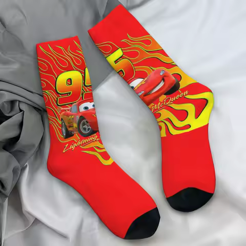 Lightning McQueen Cars Speed Socks Cartoon Funny Stockings Autumn Non Slip Men's Socks Quality Graphic Outdoor Socks
