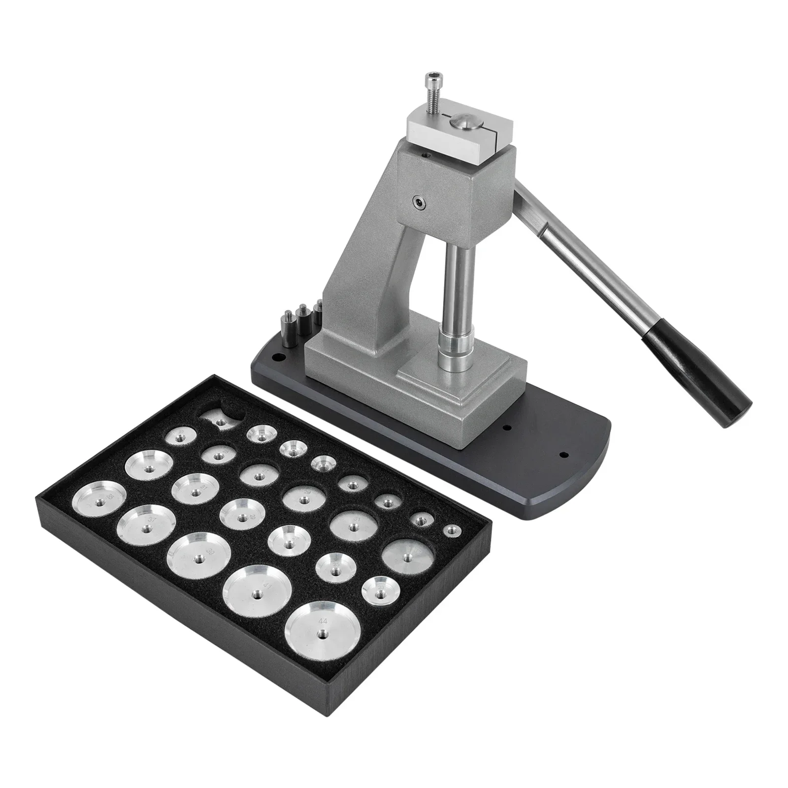 

Professional Watch Press Tool Set with 25 Aluminum Dies, 6173 Vertical Press Machine for Watch Back/Crystal Replacement