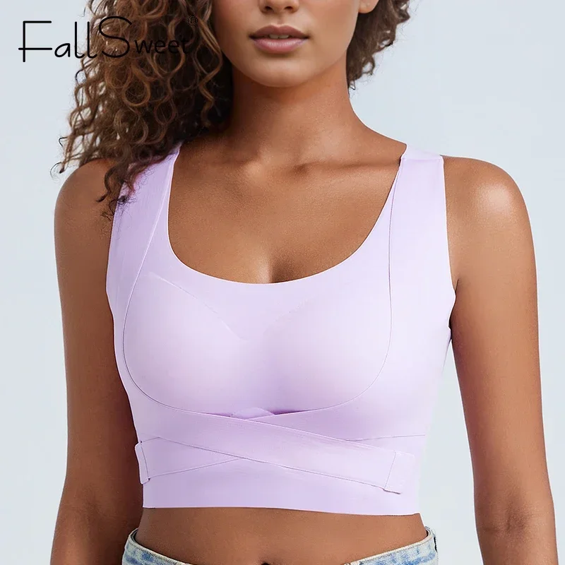 

FallSweet 2PCS Plus Size Posture Bra for Women Wireless Push Up Bra Racerback Bralette for Yoga & Sports Sexy Female Lingerie