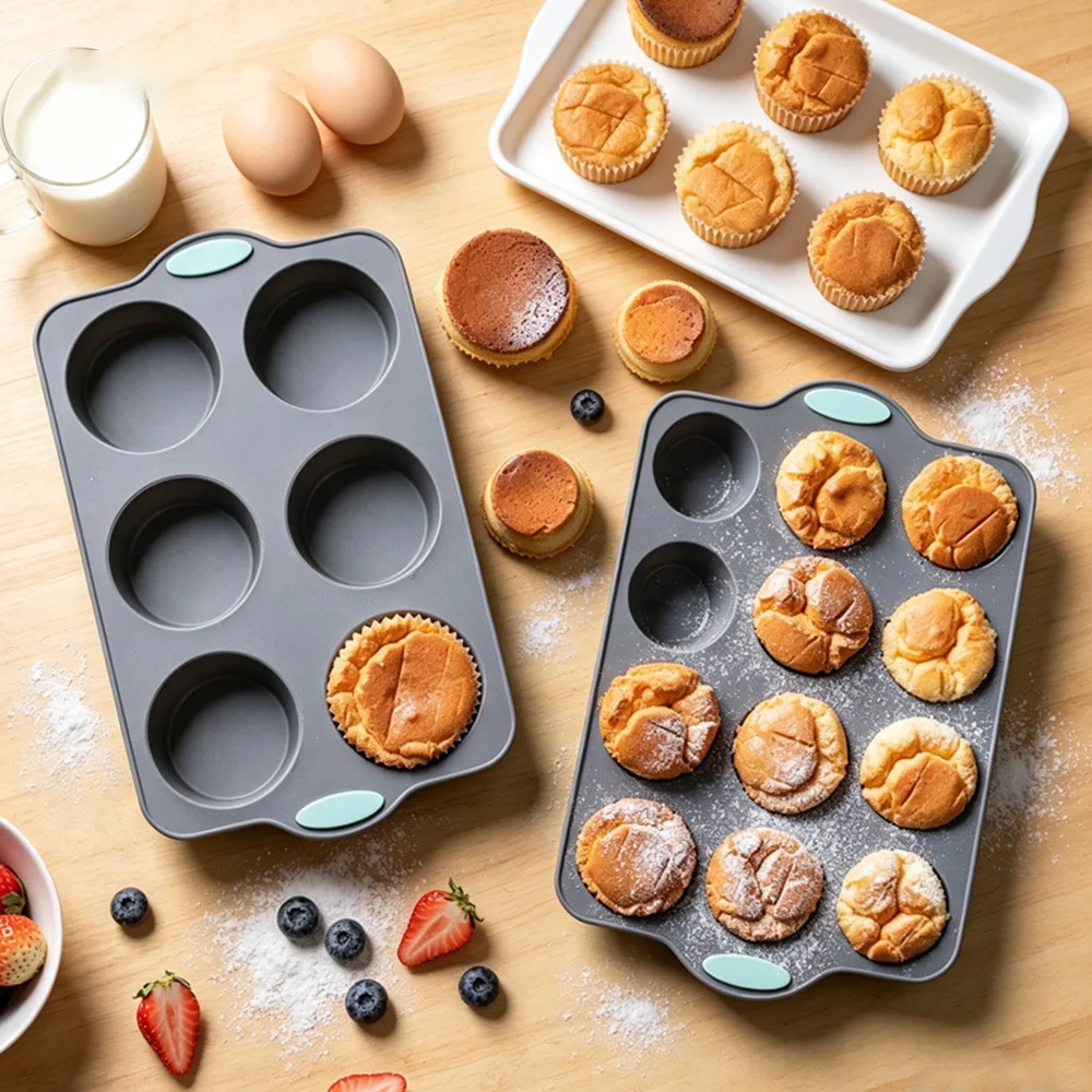 1pc 6-Cavity And 12-Cavity Silicone Muffin Cake Pan, Non-Stick Reusable Cupcake Baking Mold, Heat-Resistant Bakeware Tray