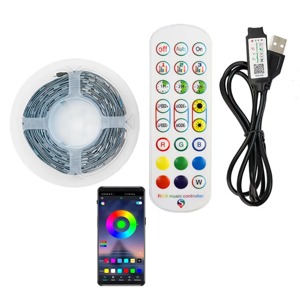 USB RGB LED Strip Lights Bluetooth App Music Syncing Control Kit 5050 30LEDs/m Flexible Light Tape for Home Decor TV Backlight