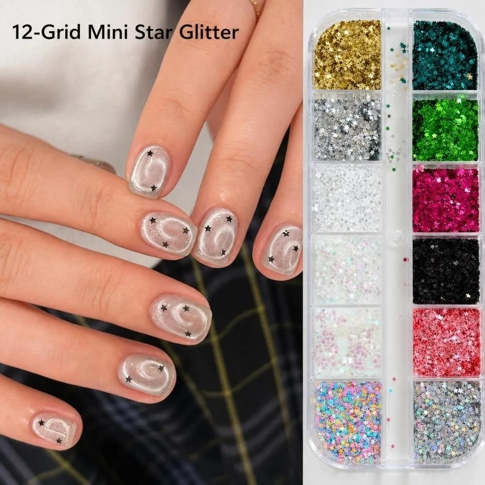 12 Grids Nail Art Sequins Kit Multicolor Mixed Shape Nail Charms Decorations Star Polka Dots Nail Art Glitter Set