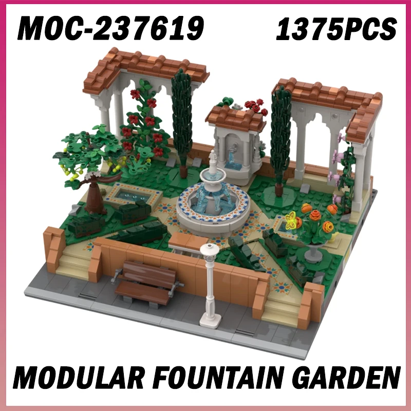 

1375 шт. MOC-237619 модульный фонтан, сад, архитектура, вид на улицу, модель, строительные блоки, кирпичи, креативная игрушка, подарок для взрослых и детей
