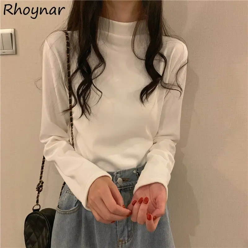 T-shirts Women Autumn Pure Daily Stylish Students Warm Fashion Inside Leisure Hotsweet All-match Korean Style Classic New Retro