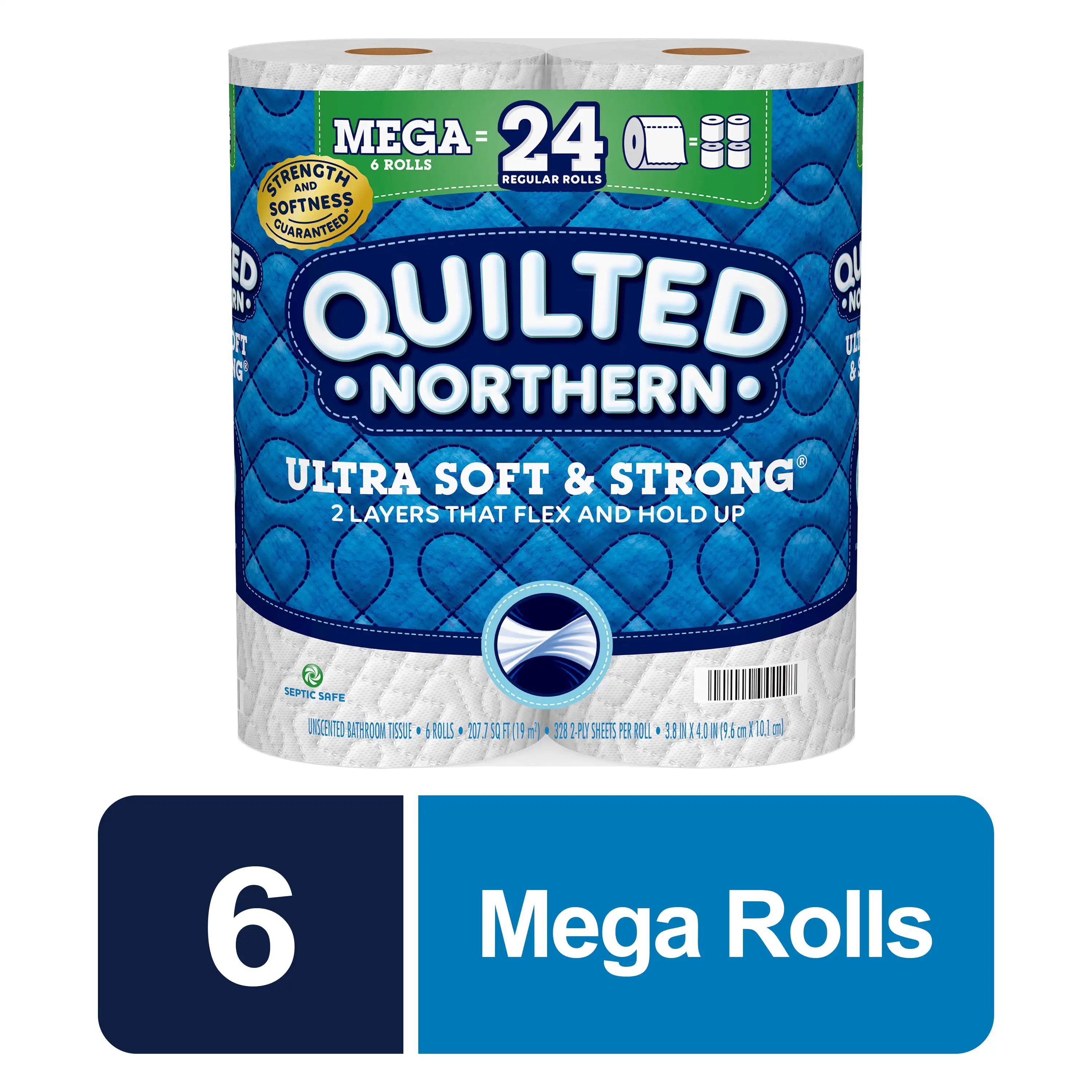 

Ultra Soft & Strong Toilet Paper, 6 Mega Rolls Super strong and absorbent, making them the perfect solution for your home