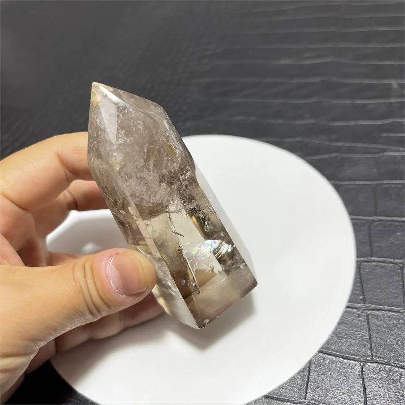 160g Rainbow Natural smoky citrine quartz crystal wand single pointed quartz stone