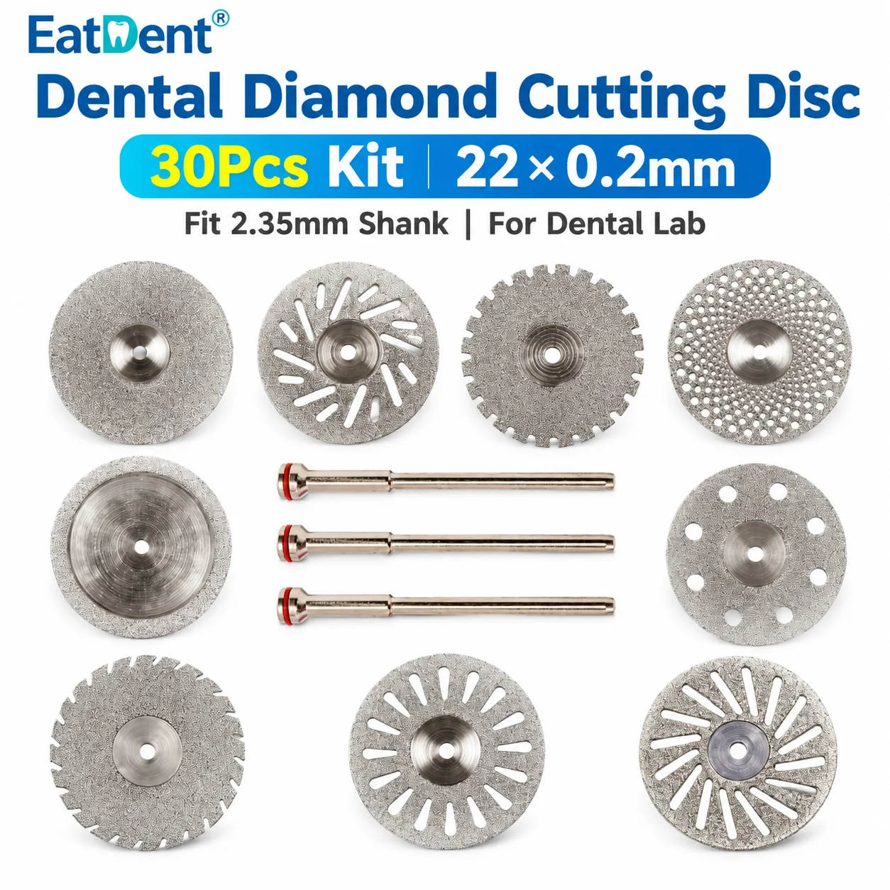 30PCS Dental Diamond Cutting Discs 0.20mm Ultra-thin Double-sided Grit Cutting Disc 2.35 Shank Dental Lab Rotary Polishing Tools