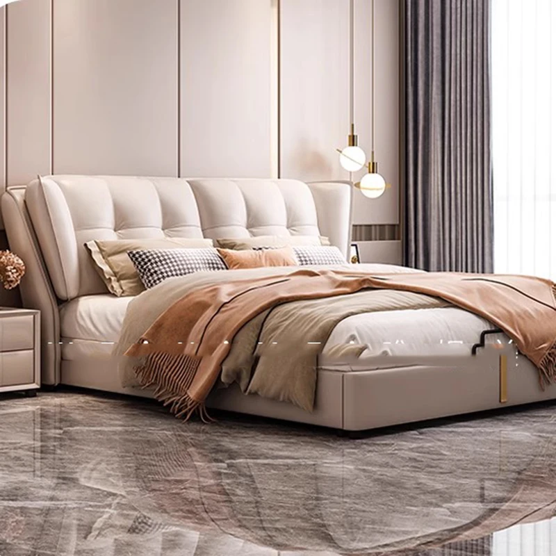 

Aesthetic Modern Bed Luxury Storage Leather Bedroom Bed Nordic Double Headboards Somieres Y Marcos De Cama Bed Furniture