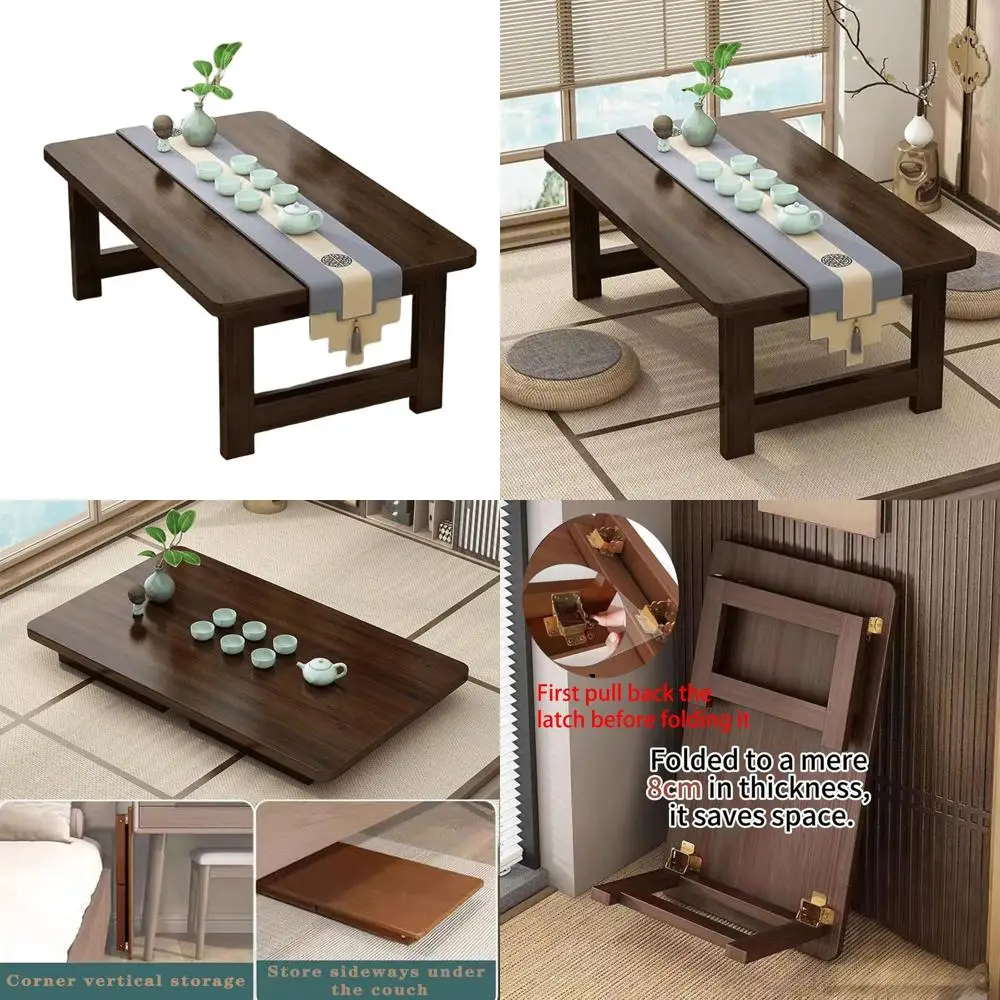 

Portable Bamboo Japanese Floor Table - Solid Wood Folding Coffee Table for Easy Storage and Seating