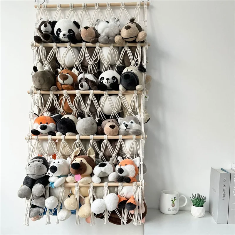 

Wall Hanging Organizer Stuffed Animal Toy Net Hammock Nursery Plush Toy Storage Boho Macrame-AA98